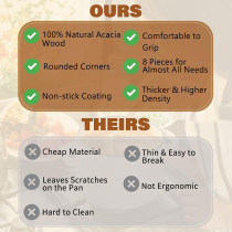 Nice Twice Kitchen Utensils Set - 8 Piece Natural Acacia Wooden Spatula Set - Heat Resistant Non Stick Wood Cookware For Stirring & Mixing, 1 Year Warranty