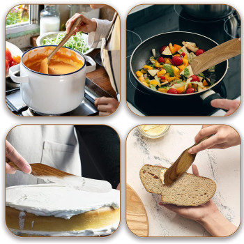 Nice Twice Kitchen Utensils Set - 8 Piece Natural Acacia Wooden Spatula Set - Heat Resistant Non Stick Wood Cookware For Stirring & Mixing, 1 Year Warranty