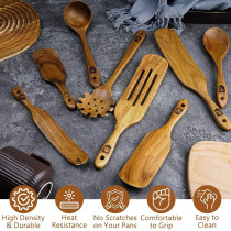 Nice Twice Kitchen Utensils Set - 8 Piece Natural Acacia Wooden Spatula Set - Heat Resistant Non Stick Wood Cookware For Stirring & Mixing, 1 Year Warranty