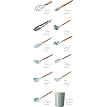 Newsun 12 Pcs Kitchen Utensil Set Silicone Cooking Utensils Kit Spatula Heat Resistant Wooden Spoons Gadgets Tool For Non-Stick Cookware (Light Green), 1 Year Warranty