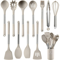 Antole Kitchen Cooking Utensils Set, 12 Pcs Set Silicone Kitchen Gadgets Tools Set With Holder, For Non-Stick Cookware Heat-Resistant Silicone Spatula Tools Set With Stainless Steel Handle, 1 Year Warranty