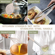 Antole Kitchen Cooking Utensils Set, 12 Pcs Set Silicone Kitchen Gadgets Tools Set With Holder, For Non-Stick Cookware Heat-Resistant Silicone Spatula Tools Set With Stainless Steel Handle, 1 Year Warranty