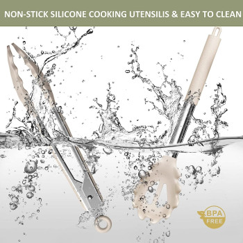 Antole Kitchen Cooking Utensils Set, 12 Pcs Set Silicone Kitchen Gadgets Tools Set With Holder, For Non-Stick Cookware Heat-Resistant Silicone Spatula Tools Set With Stainless Steel Handle, 1 Year Warranty