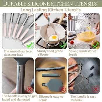 Antole Kitchen Cooking Utensils Set, 12 Pcs Set Silicone Kitchen Gadgets Tools Set With Holder, For Non-Stick Cookware Heat-Resistant Silicone Spatula Tools Set With Stainless Steel Handle, 1 Year Warranty