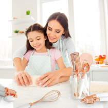 Makingtec 7 Pcs Kitchen Gadget Set Copper Coated Stainless Steel Utensils With Soft Touch White Handles, Cooking Tools Including Garlic Press, Whisk, Ice Cream Scoop, Can Opener, Peeler, Scraper, Pizza Knife, 1 Year Warranty