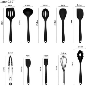Samwestart 11 Pcs Silicone Cooking Kitchen Utensils Set With Holder Spatula Tool Bpa Free Non Toxic Turner Tongs Spoon Gadgets For Nonstick Heat Resistant Cookware (Black), 1 Year Warranty