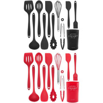 Samwestart 11 Pcs Silicone Cooking Kitchen Utensils Set With Holder Spatula Tool Bpa Free Non Toxic Turner Tongs Spoon Gadgets For Nonstick Heat Resistant Cookware (Black), 1 Year Warranty