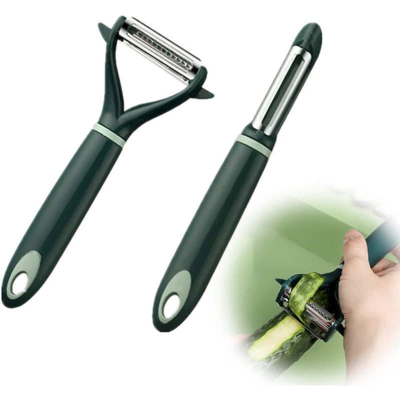 Makingtec Peeler, Fruit And Vegetable Grater Portable Kitchen Gadgets Fruit Peeler 2-Piece Set Stainless Steel Double-Sided Serrated Shredding Tools For A Variety Of Fruits And Vegetables (Green), 1 Year Warranty
