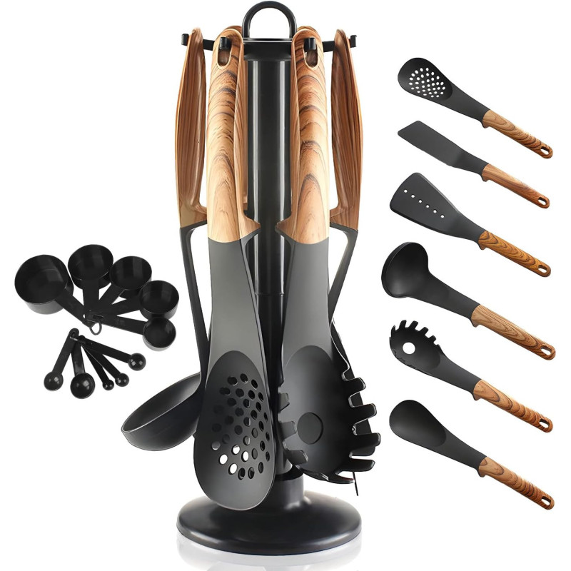 Wivio 12 Pcs Silicone Kitchen Cooking Utensils Set, Heat-Resistant Utensil Including 5 Plus Measuring Spoons With Premium Handles For Cooking And Baking, Non-Stick Spatula Kitchen Cookware Set, 1 Year Warranty