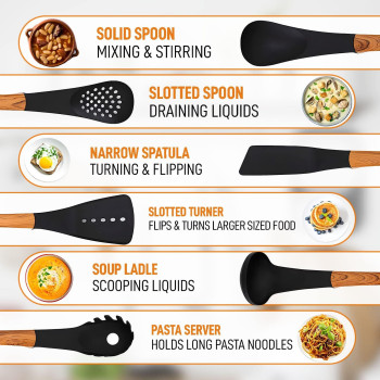 Wivio 12 Pcs Silicone Kitchen Cooking Utensils Set, Heat-Resistant Utensil Including 5 Plus Measuring Spoons With Premium Handles For Cooking And Baking, Non-Stick Spatula Kitchen Cookware Set, 1 Year Warranty