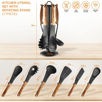 Wivio 12 Pcs Silicone Kitchen Cooking Utensils Set, Heat-Resistant Utensil Including 5 Plus Measuring Spoons With Premium Handles For Cooking And Baking, Non-Stick Spatula Kitchen Cookware Set, 1 Year Warranty