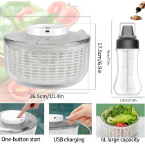 XVersion 6L Automatic Large Salad Spinner, Vegetable And Fruit Multifunction Spinner Lettuce Salad Spinners And Dryer, Non-Slip Base Design Kitchen Tools, 1 Year Warranty