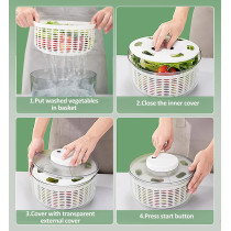 XVersion 6L Automatic Large Salad Spinner, Vegetable And Fruit Multifunction Spinner Lettuce Salad Spinners And Dryer, Non-Slip Base Design Kitchen Tools, 1 Year Warranty