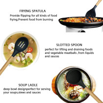 ORiTi Silicone Kitchen Utensils Set 13 Pcs Wooden Handles Spatula Set, Cooking Utensils For Non Stick Pans, Heat Resistant Silicone Spatulas For Cooking Kitchen Gadgets Tools, 1 Year Warranty