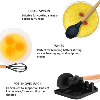 ORiTi Silicone Kitchen Utensils Set 13 Pcs Wooden Handles Spatula Set, Cooking Utensils For Non Stick Pans, Heat Resistant Silicone Spatulas For Cooking Kitchen Gadgets Tools, 1 Year Warranty