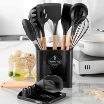 ORiTi Silicone Kitchen Utensils Set 13 Pcs Wooden Handles Spatula Set, Cooking Utensils For Non Stick Pans, Heat Resistant Silicone Spatulas For Cooking Kitchen Gadgets Tools, 1 Year Warranty