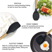 ORiTi Silicone Kitchen Utensils Set 13 Pcs Wooden Handles Spatula Set, Cooking Utensils For Non Stick Pans, Heat Resistant Silicone Spatulas For Cooking Kitchen Gadgets Tools, 1 Year Warranty