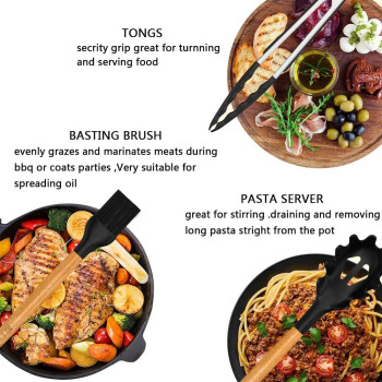 ORiTi Silicone Kitchen Utensils Set 13 Pcs Wooden Handles Spatula Set, Cooking Utensils For Non Stick Pans, Heat Resistant Silicone Spatulas For Cooking Kitchen Gadgets Tools, 1 Year Warranty