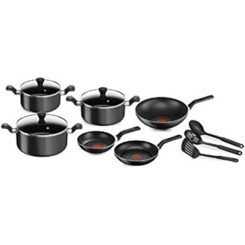 Tefal Super Cook Non-Stick 12 Pcs Cooking Set, Black, Aluminium, B143SC86, 1 Year Warranty