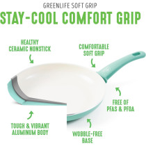 GreenLife Soft Grip Healthy Ceramic Nonstick, Cookware Pots And Pans Set, 16 Piece, Turquoise, 1 Year Warranty