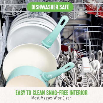 GreenLife Soft Grip Healthy Ceramic Nonstick, Cookware Pots And Pans Set, 16 Piece, Turquoise, 1 Year Warranty