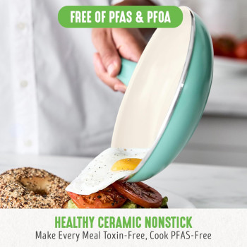 GreenLife Soft Grip Healthy Ceramic Nonstick, Cookware Pots And Pans Set, 16 Piece, Turquoise, 1 Year Warranty