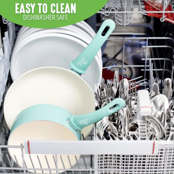 GreenLife Soft Grip Healthy Ceramic Nonstick, Cookware Pots And Pans Set, 16 Piece, Turquoise, 1 Year Warranty