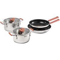 Tefal Opti'Space 6-Piece Cookware Set, Stewpots 18/20Cm +Lids, Frypans 24/28Cm, Premium-Quality Stainless Steel, 10-Year Guarantee, Ultra Versatile, Non-Slip Stay-Cool Handles, Induction, G720S604, 1 Year Warranty