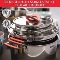 Tefal Opti'Space 6-Piece Cookware Set, Stewpots 18/20Cm +Lids, Frypans 24/28Cm, Premium-Quality Stainless Steel, 10-Year Guarantee, Ultra Versatile, Non-Slip Stay-Cool Handles, Induction, G720S604, 1 Year Warranty
