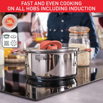Tefal Opti'Space 6-Piece Cookware Set, Stewpots 18/20Cm +Lids, Frypans 24/28Cm, Premium-Quality Stainless Steel, 10-Year Guarantee, Ultra Versatile, Non-Slip Stay-Cool Handles, Induction, G720S604, 1 Year Warranty