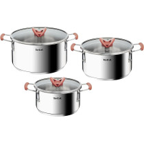 Tefal Opti'Space 6-Piece Cookware Set, Stewpots With Lids (18/20/24 Cm), Space Saving, Neat Storage, Premium-Quality Stainless Steel, 10-Year Guarantee, Ultra Versatile, Induction Pots, G720S674, 1 Year Warranty