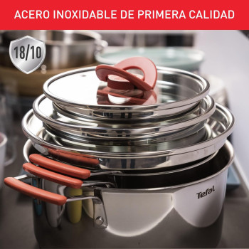 Tefal Opti'Space 6-Piece Cookware Set, Stewpots With Lids (18/20/24 Cm), Space Saving, Neat Storage, Premium-Quality Stainless Steel, 10-Year Guarantee, Ultra Versatile, Induction Pots, G720S674, 1 Year Warranty