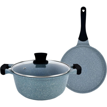 Winsor Cast Aluminum Granite Long Lasting Cookware, 3 Pieces, Grey, 1 Year Warranty