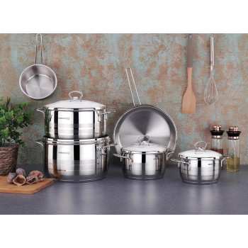 Korkmaz Astra 9 Pieces Stainless Steel Set, Induction Base Cookware Pots And Pans Set, 1 Year Warranty