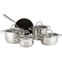 Bergner BG4391 9 Piece Gourmet Stainless Steel Cookware Set, Induction, Silver, 18/10, 1 Year Warranty