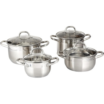 Bergner BG4391 9 Piece Gourmet Stainless Steel Cookware Set, Induction, Silver, 18/10, 1 Year Warranty