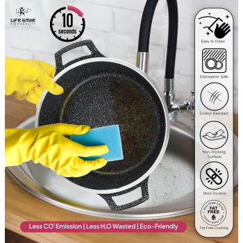 Life Smile Cookware Set Granite Stone - Life Smile Pots And Pans Set Multi Layer Granite Non Stick Coating Cookware Sets 100% Pfoa Free, Kitchenware Cooking Sets And Frying Pans (Black, 17 Pieces), 1 Year Warranty