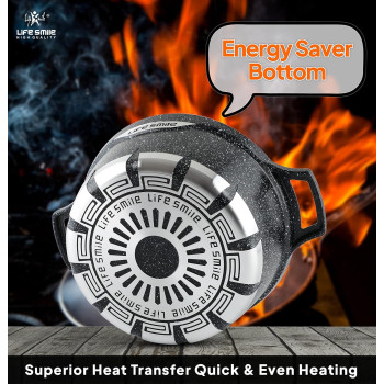 Life Smile Cookware Set Granite Stone - Life Smile Pots And Pans Set Multi Layer Granite Non Stick Coating Cookware Sets 100% Pfoa Free, Kitchenware Cooking Sets And Frying Pans (Black, 17 Pieces), 1 Year Warranty