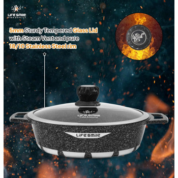 Life Smile Cookware Set Granite Stone - Life Smile Pots And Pans Set Multi Layer Granite Non Stick Coating Cookware Sets 100% Pfoa Free, Kitchenware Cooking Sets And Frying Pans (Black, 17 Pieces), 1 Year Warranty