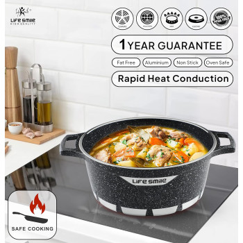 Life Smile Cookware Set Granite Stone - Life Smile Pots And Pans Set Multi Layer Granite Non Stick Coating Cookware Sets 100% Pfoa Free, Kitchenware Cooking Sets And Frying Pans (Black, 17 Pieces), 1 Year Warranty