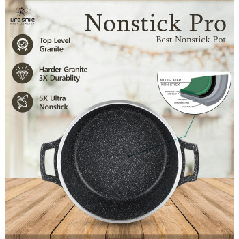 Life Smile Cookware Set Granite Stone - Life Smile Pots And Pans Set Multi Layer Granite Non Stick Coating Cookware Sets 100% Pfoa Free, Kitchenware Cooking Sets And Frying Pans (Black, 17 Pieces), 1 Year Warranty