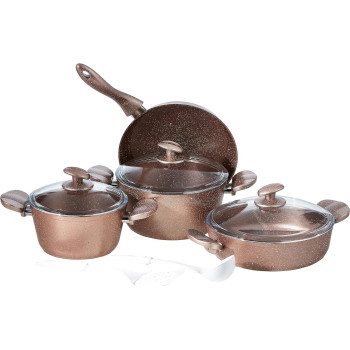 Home Maker Granitec Cookware 9-Pieces Set, Charm Rose Gold, 1 Year Warranty
