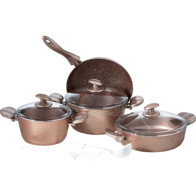 Home Maker Granitec Cookware 9-Pieces Set, Charm Rose Gold, 1 Year Warranty