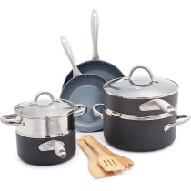 GreenPan Lima Ceramic Non-Stick Cookware Set 12-Piece Gray Ms65Y0R, 1 Year Warranty