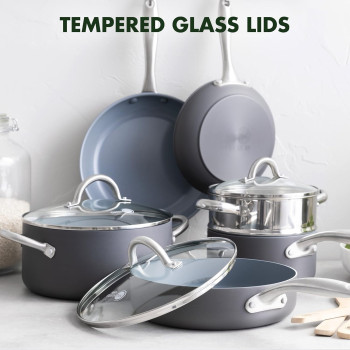 GreenPan Lima Ceramic Non-Stick Cookware Set 12-Piece Gray Ms65Y0R, 1 Year Warranty