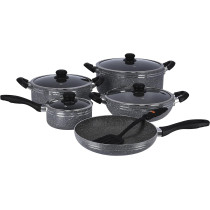 Delcasa Non-Stick Cookware Set With Granite Coating, Dc1889, Aluminium Body, Tempered Glass Lid, Bakelite Handle, Dishwasher-Safe, 1 Year Warranty