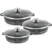 Life Smile Life Smile Shallow Pots Set With Lid, 24 Cm, 28 Cm, 32 Cm, Non Stick Pfoa Free Granite Coating Frying Pans Set, Oven Safe, Hand Wash Only (Black), 1 Year Warranty