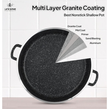 Life Smile Life Smile Shallow Pots Set With Lid, 24 Cm, 28 Cm, 32 Cm, Non Stick Pfoa Free Granite Coating Frying Pans Set, Oven Safe, Hand Wash Only (Black), 1 Year Warranty