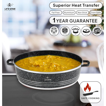 Life Smile Life Smile Shallow Pots Set With Lid, 24 Cm, 28 Cm, 32 Cm, Non Stick Pfoa Free Granite Coating Frying Pans Set, Oven Safe, Hand Wash Only (Black), 1 Year Warranty