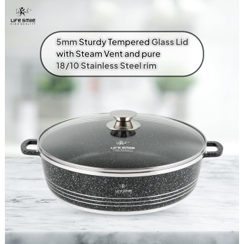 Life Smile Life Smile Shallow Pots Set With Lid, 24 Cm, 28 Cm, 32 Cm, Non Stick Pfoa Free Granite Coating Frying Pans Set, Oven Safe, Hand Wash Only (Black), 1 Year Warranty